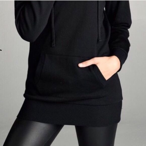Black Pullover Hooded Sweatshirt Fleece Lined Hood - Picture 6 of 6